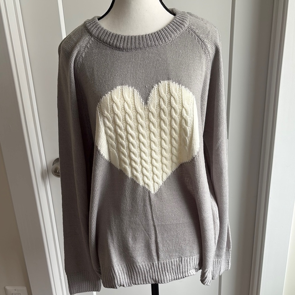 Cozy Gray Women's Heart Valentine's Knit Sweater